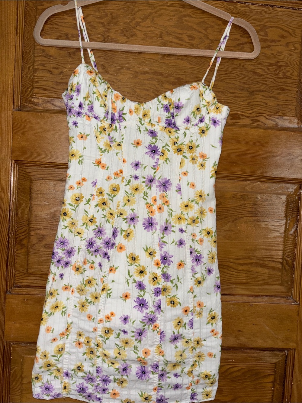 Zara White Floral Slip Dress with Purple and Yellow Flowers